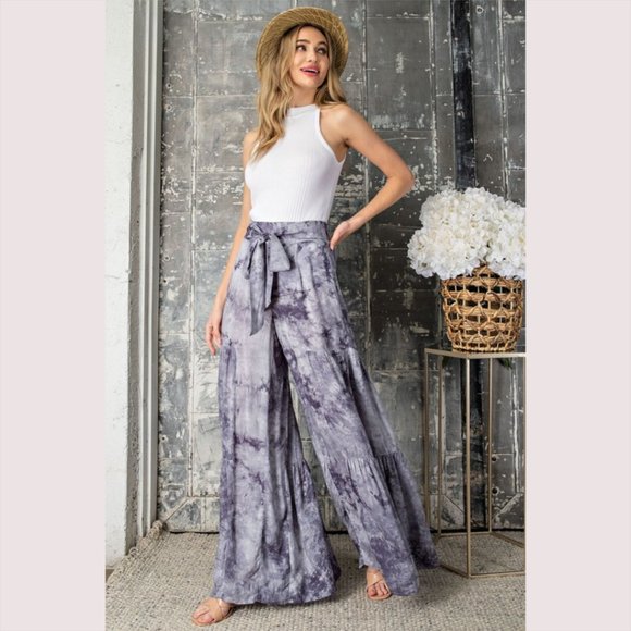Tie Dye Tiered Wide Leg Pants in Grey - Picture 2 of 5